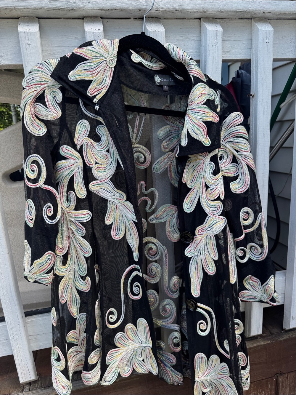 Black Sheer Embroidered Floral Trench Coat